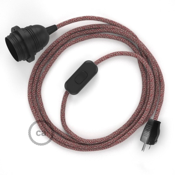 Plug-in Pendant with inline switch | RS83 Red Glitter Cotton & Natural Linen Tweed