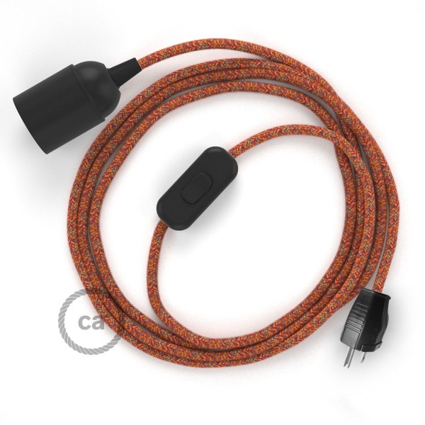 Plug-in Pendant with inline switch | RX07 Orange Cotton Tweed