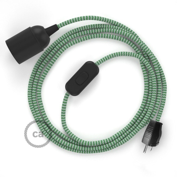 Plug-in Pendant with inline switch | RZ06 Green & White Chevron