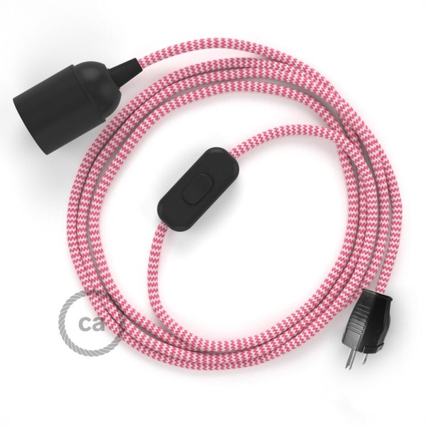 Plug-in Pendant with inline switch | RZ08 Fuchsia & White Chevron