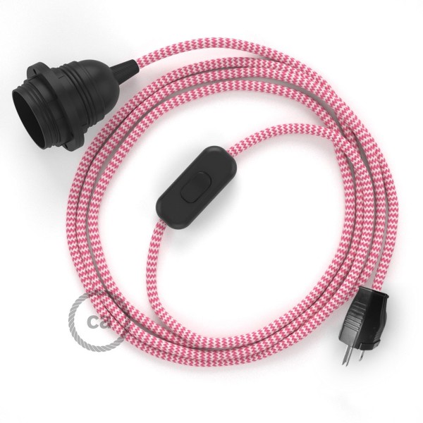 Plug-in Pendant with inline switch | RZ08 Fuchsia & White Chevron