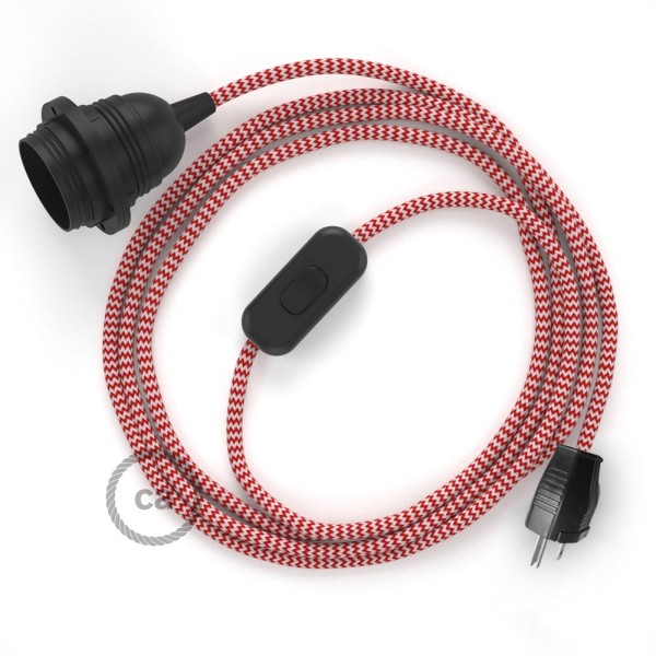 Plug-in Pendant with inline switch | RZ09 Red & White Chevron