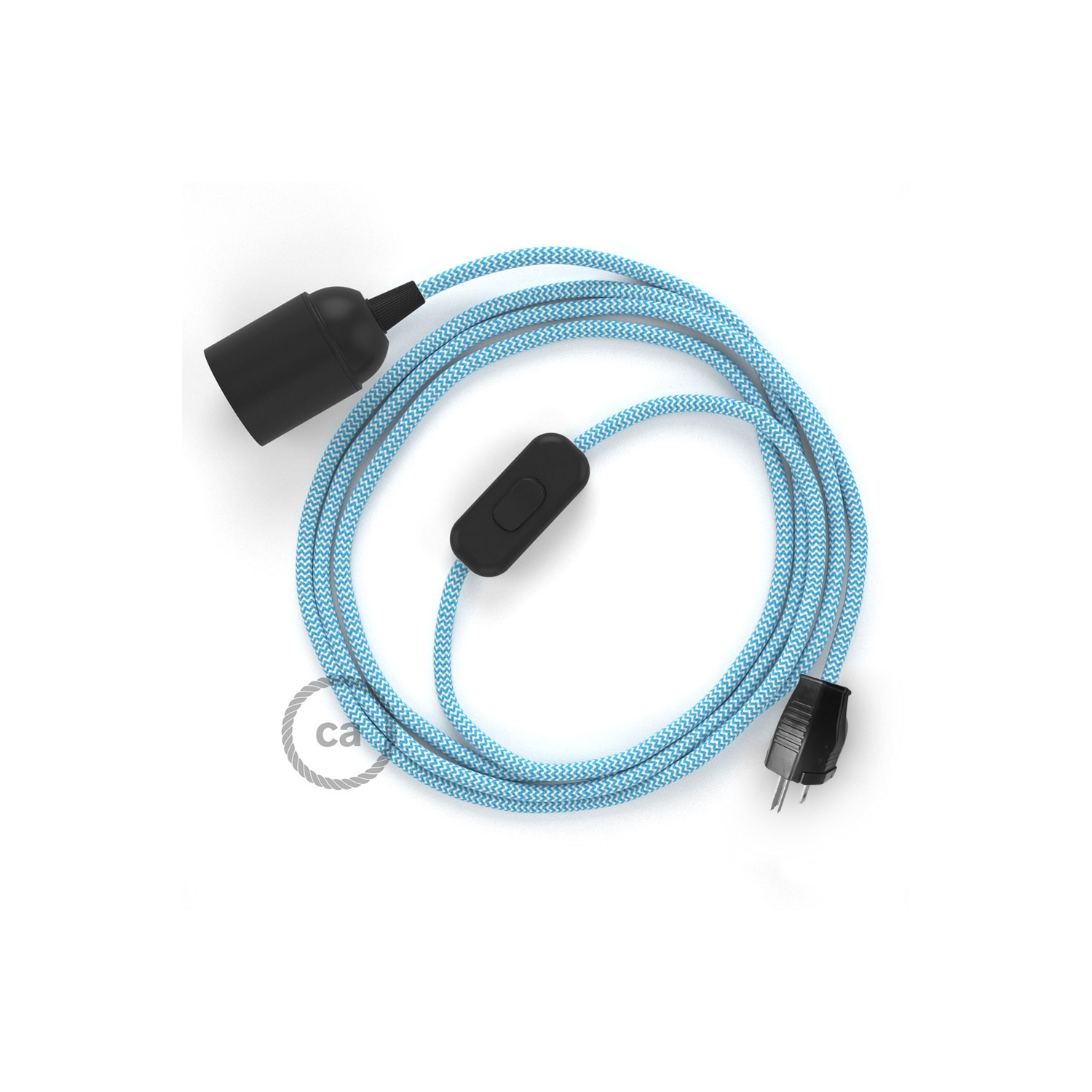 Plug-in Pendant with inline switch | RZ11 Light Blue & White Chevron