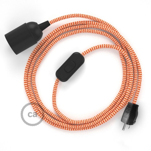 Plug-in Pendant with inline switch | RZ15 Orange & White Chevron