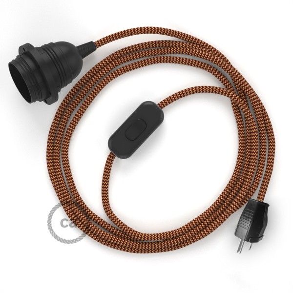 Plug-in Pendant with inline switch | RZ23 Gold & Burgundy Rayon Chevron