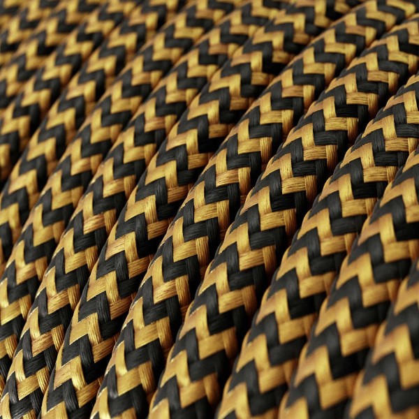 Plug-in Pendant with inline switch | RZ24 Gold & Black Rayon Chevron