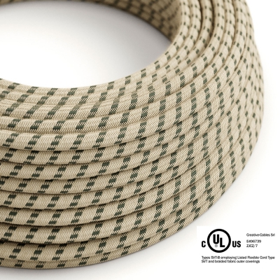 Natural & Charcoal Linen Stripe covered Round electric cable - RD54