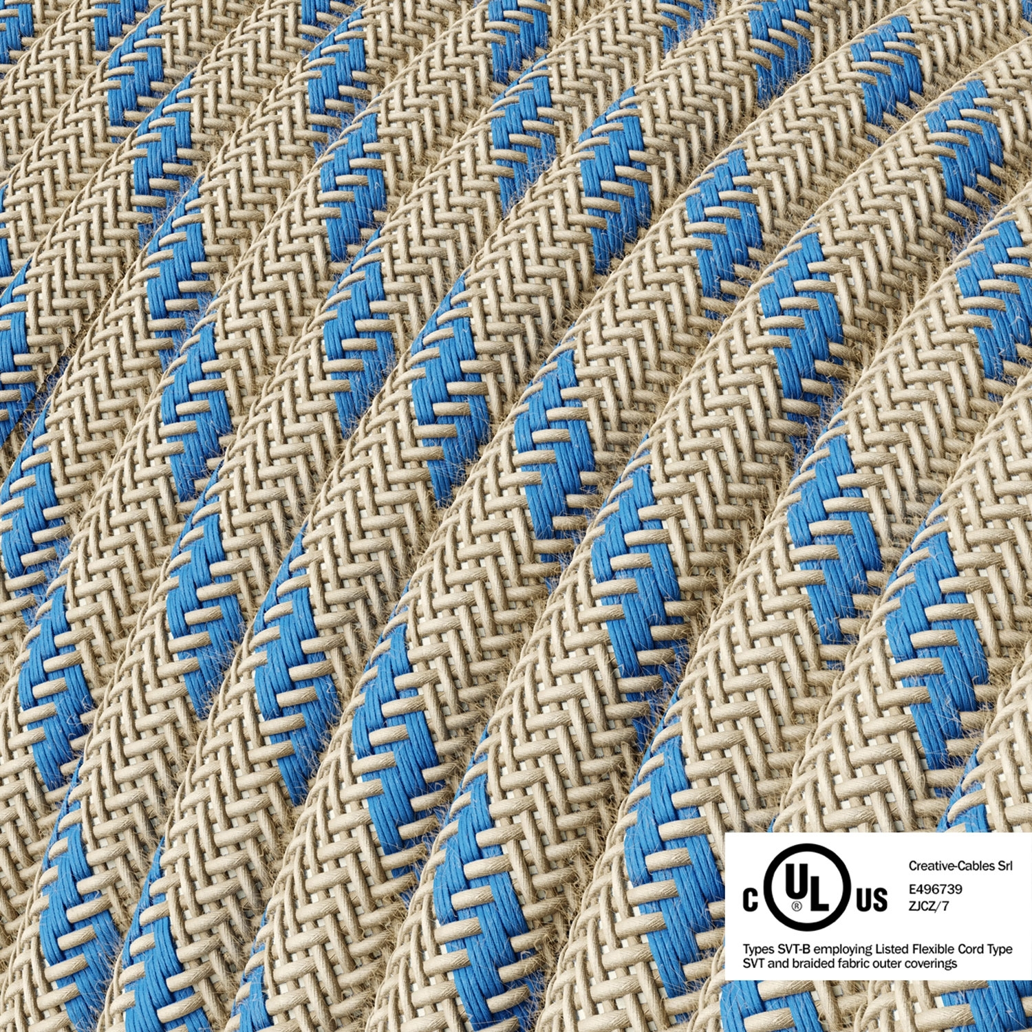 Natural & Blue Linen Stripe covered Round electric cable - RD55