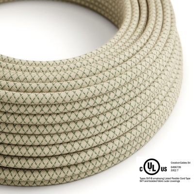 Natural & Thyme Green Linen CrissCross covered Round electric cable - RD62