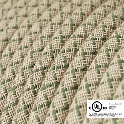 Natural & Thyme Green Linen CrissCross covered Round electric cable - RD62