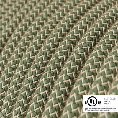 Natural & Thyme Green Linen Chevron covered Round electric cable - RD72