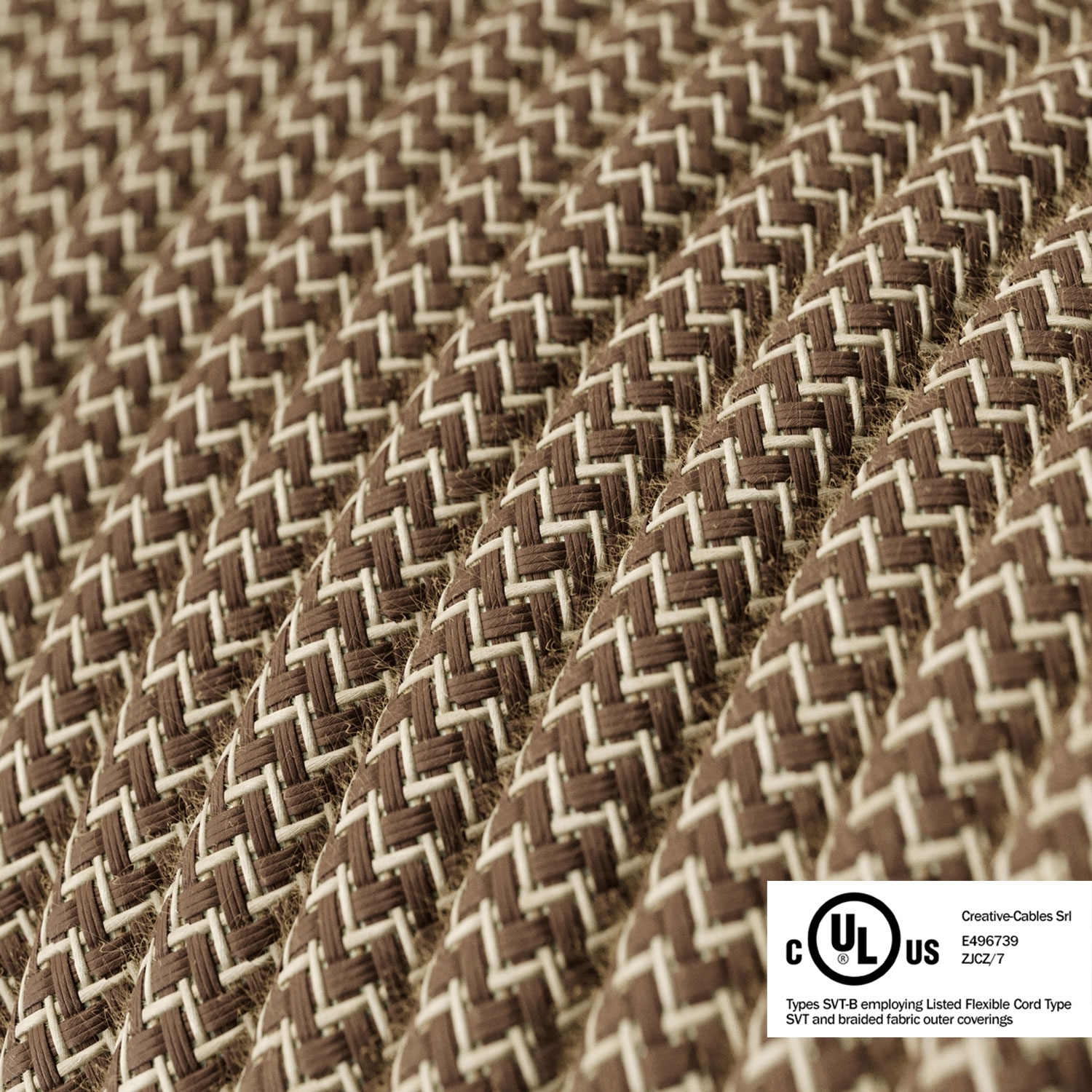Natural & Brown Linen Chevron covered Round electric cable - RD73