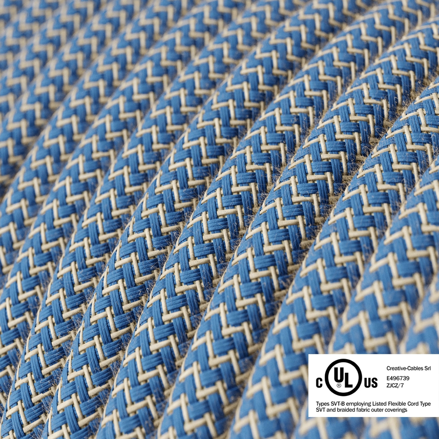 Natural & Blue Linen Chevron covered Round electric cable - RD75