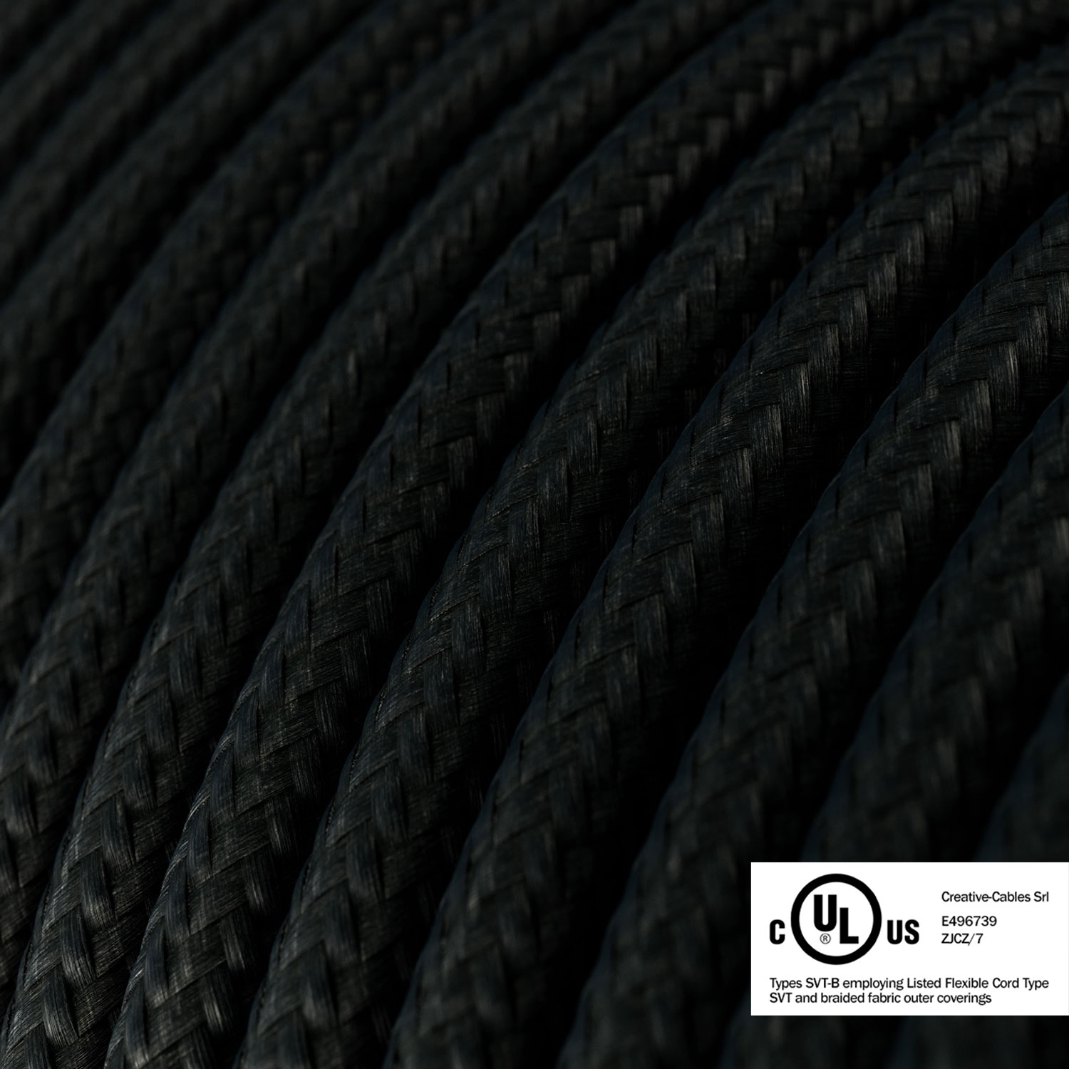 Creative-Tube flexible conduit, Rayon Black RM04 fabric covering, diameter  20 mm