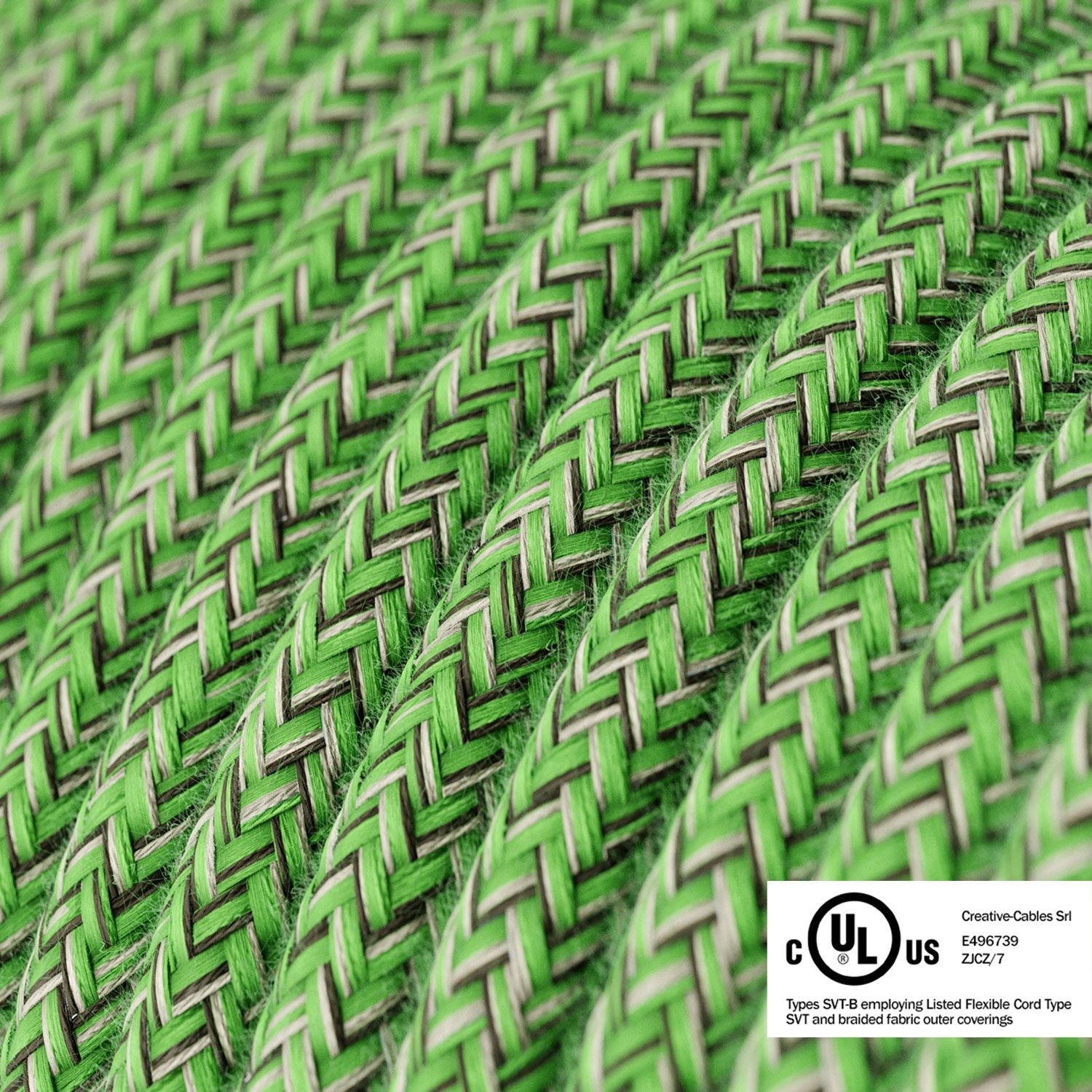 Green Cotton Tweed covered Round electric cable - RX08