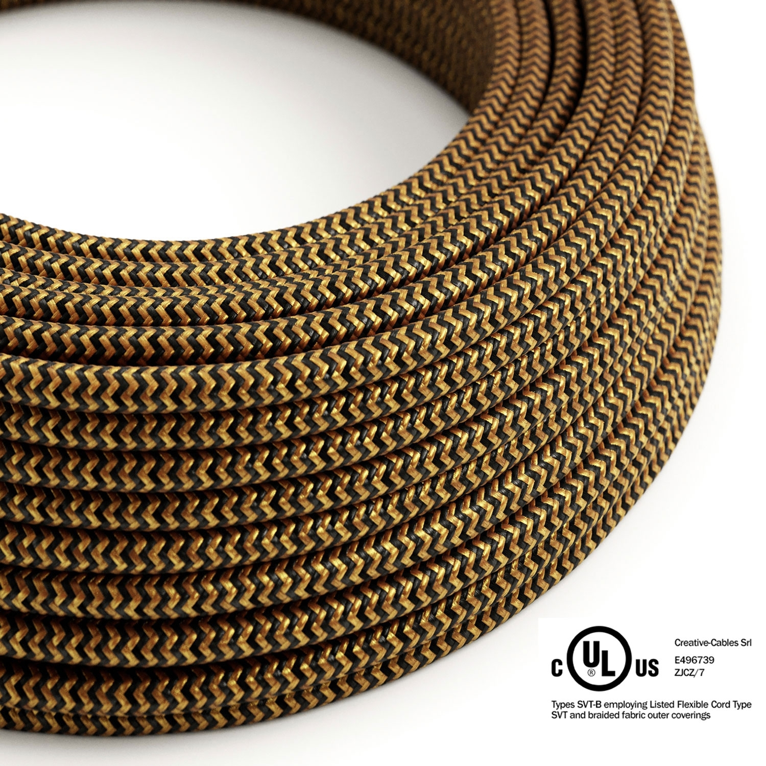 Gold & Black Rayon Chevron covered Round electric cable - RZ24