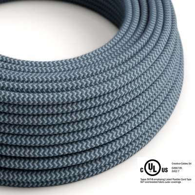 Blue Cotton chevron covered Round electric cable - RZ25