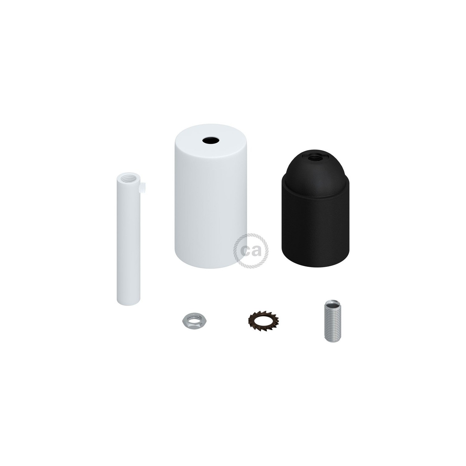 Cylindrical metal UL E26 socket kit with 7 cm cable clamp