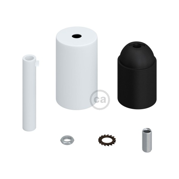 Cylindrical metal UL E26 socket kit with 7 cm cable clamp