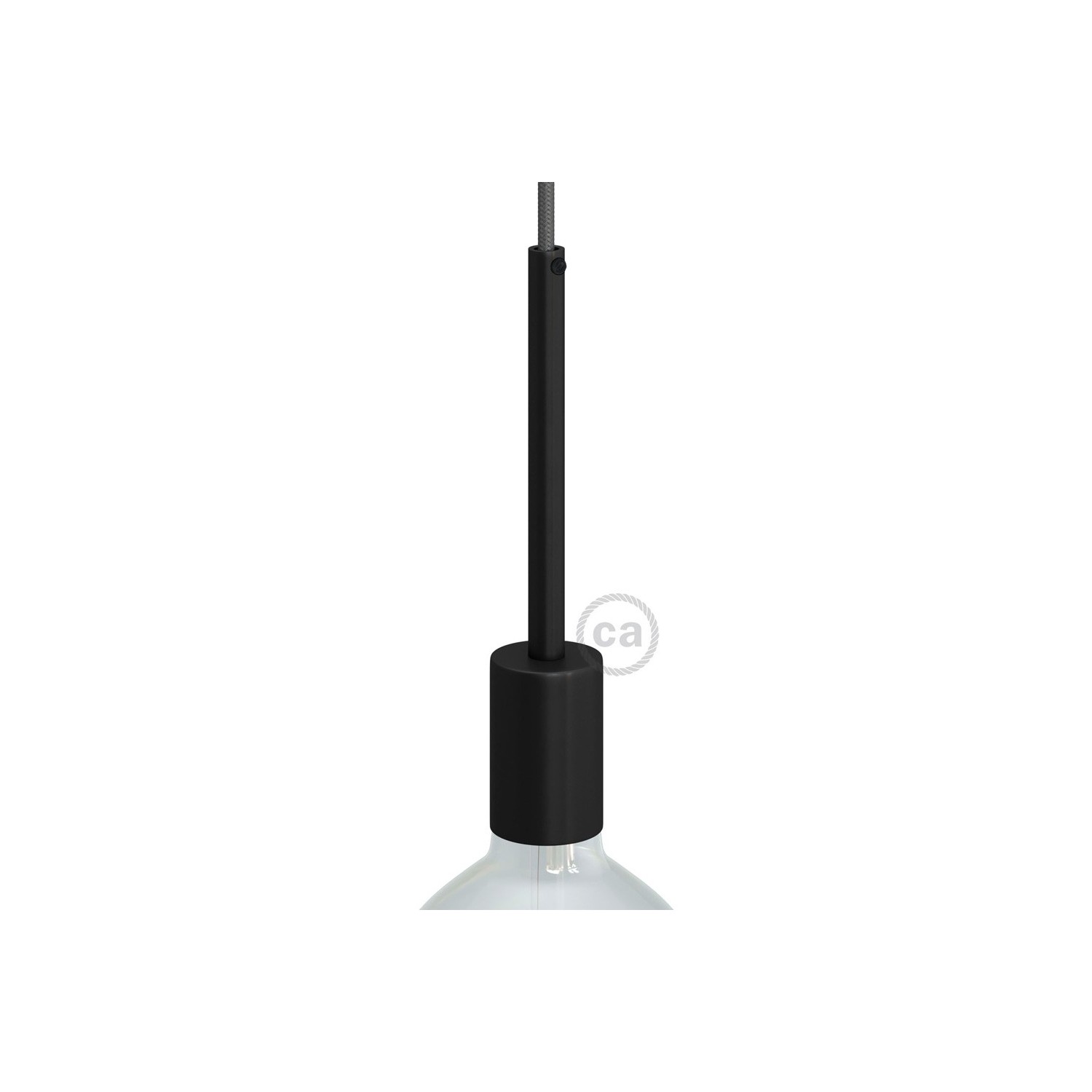 Cylindrical metal UL E26 socket kit with 15 cm cable clamp - Black