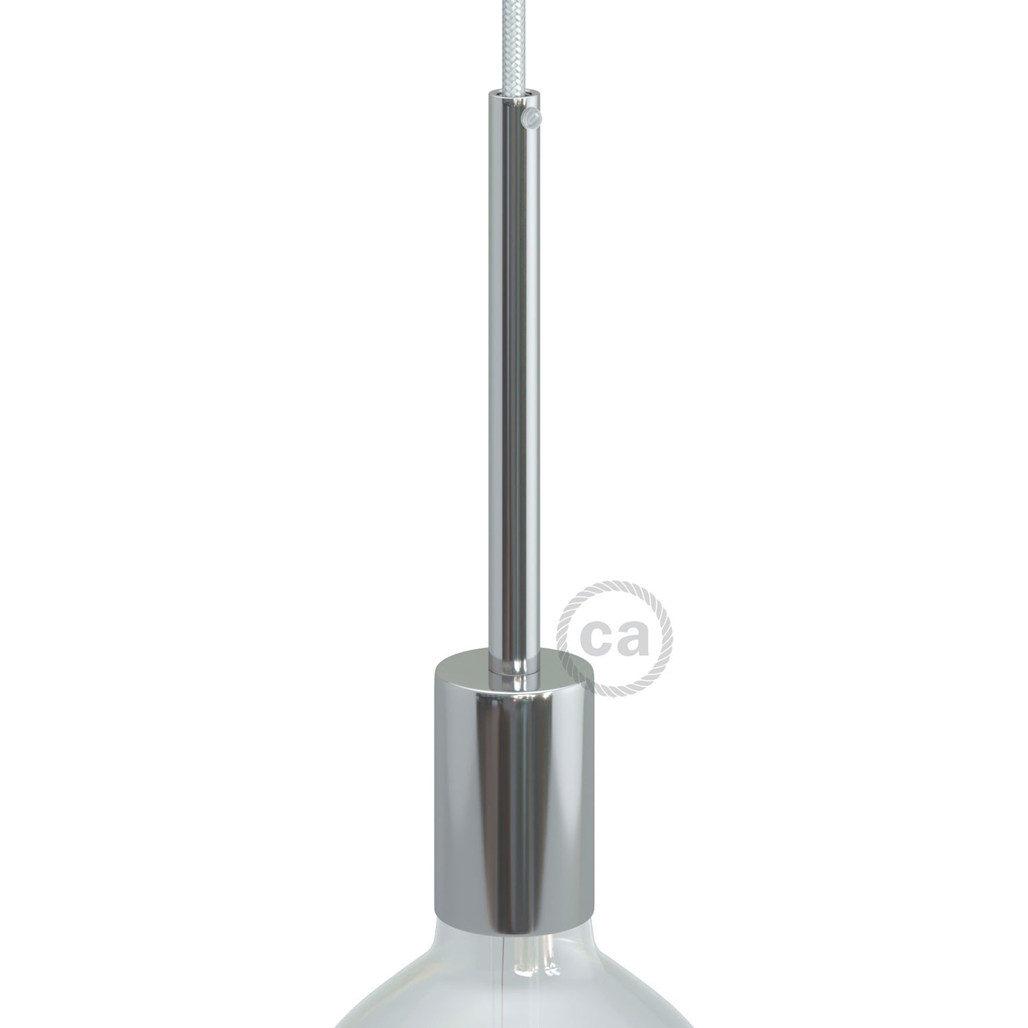 Cylindrical metal UL E26 socket kit with 15 cm cable clamp - Chrome