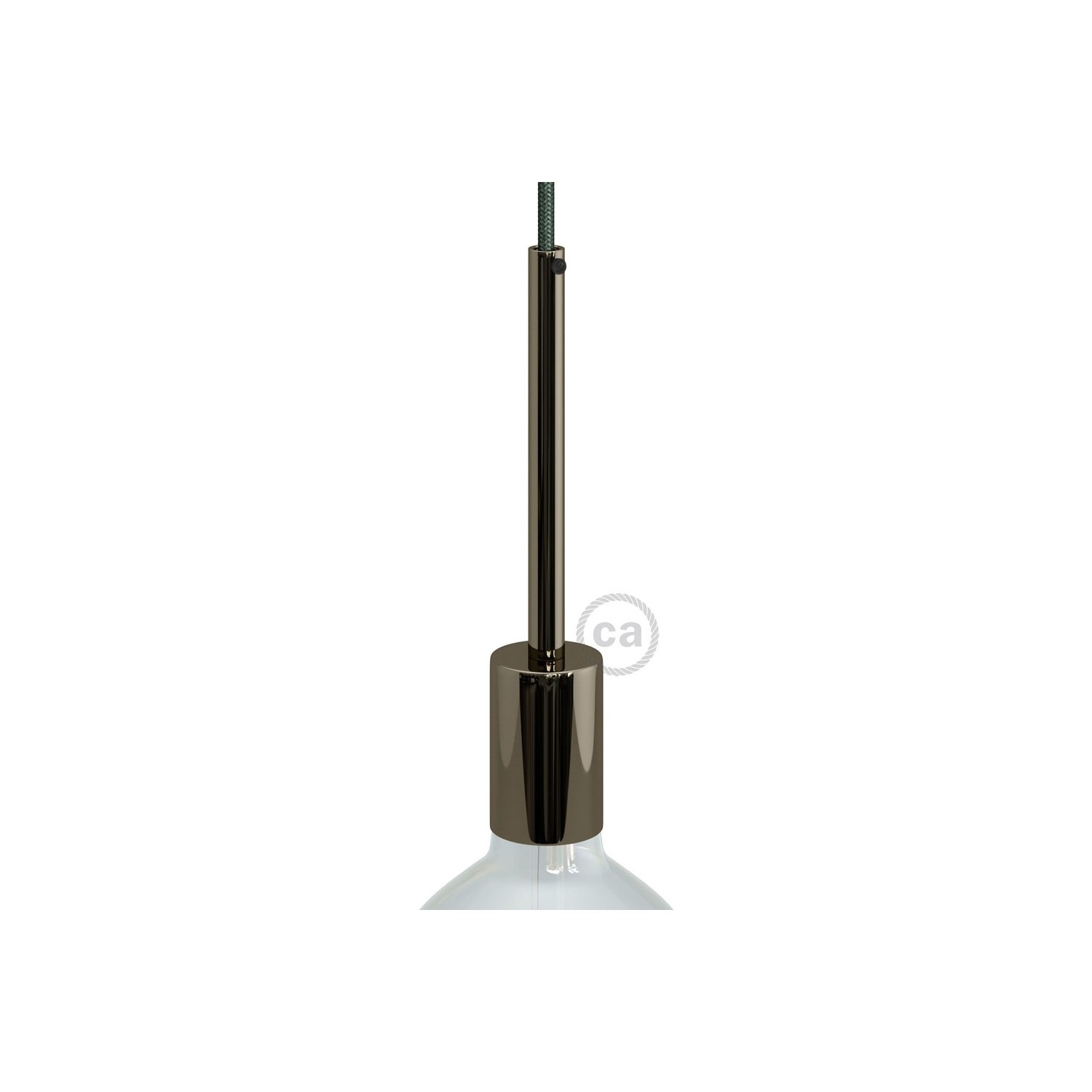Cylindrical metal UL E26 socket kit with 15 cm cable clamp - Black pearl