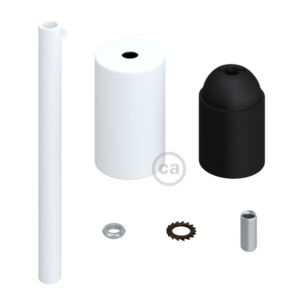 Cylindrical metal UL E26 socket kit with 15 cm cable clamp