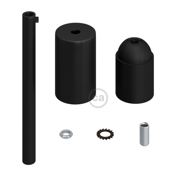 Cylindrical metal UL E26 socket kit with 15 cm cable clamp