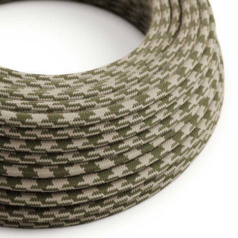 Thyme & Ivory Cotton Houndstooth covered Round electric cable - RP30