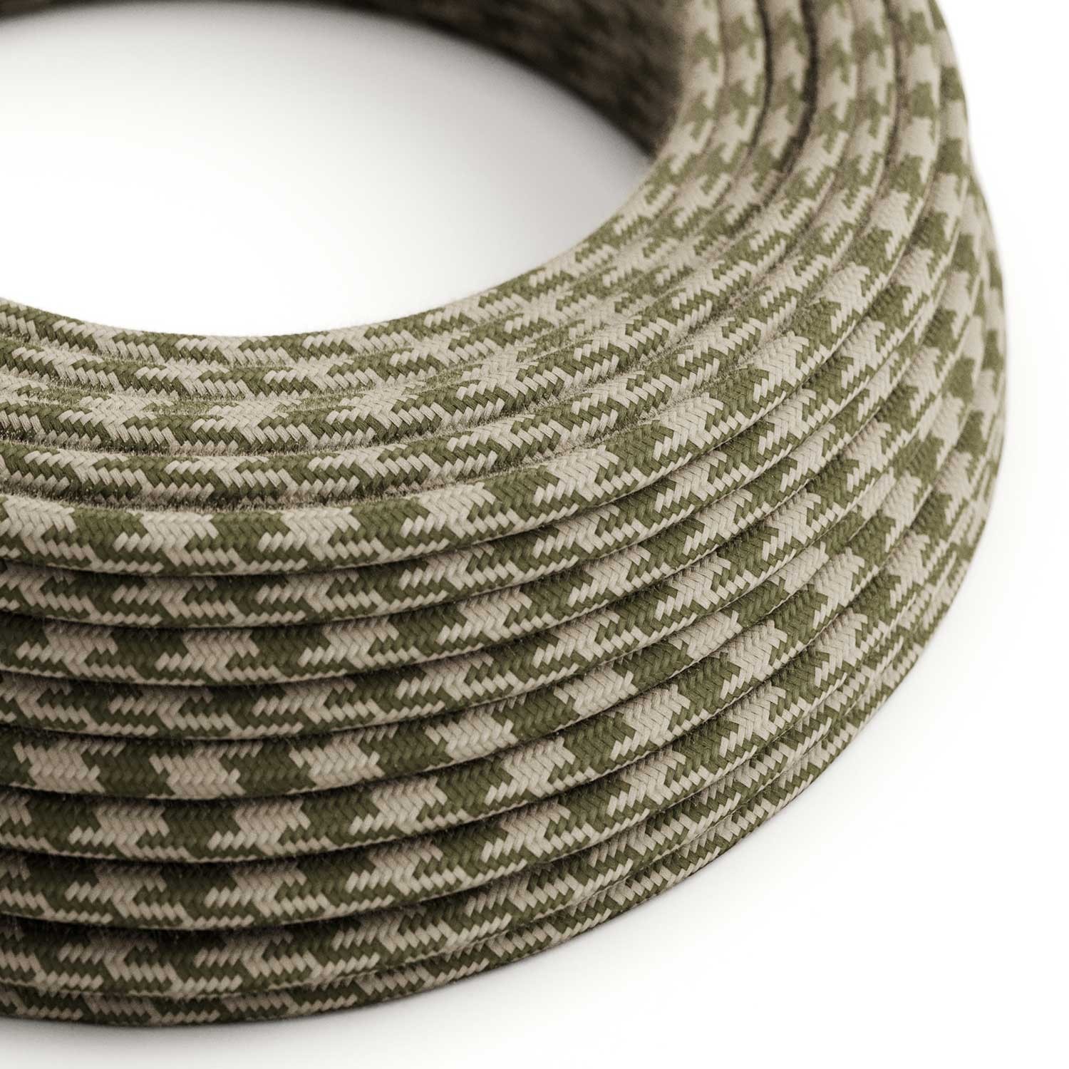 Thyme & Ivory Cotton Houndstooth covered Round electric cable - RP30