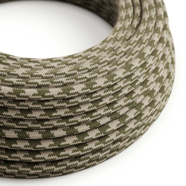 Thyme & Ivory Cotton Houndstooth covered Round electric cable - RP30