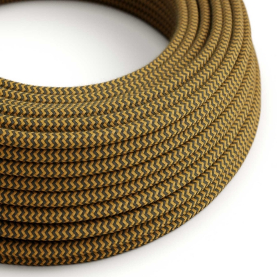 Mustard & Charcoal Cotton Chevron covered Round electric cable - RZ27