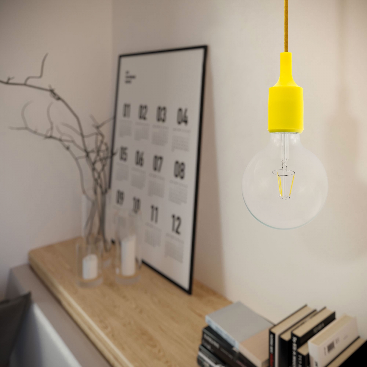 Single Pendant Light with cloth covered wire - Silicone