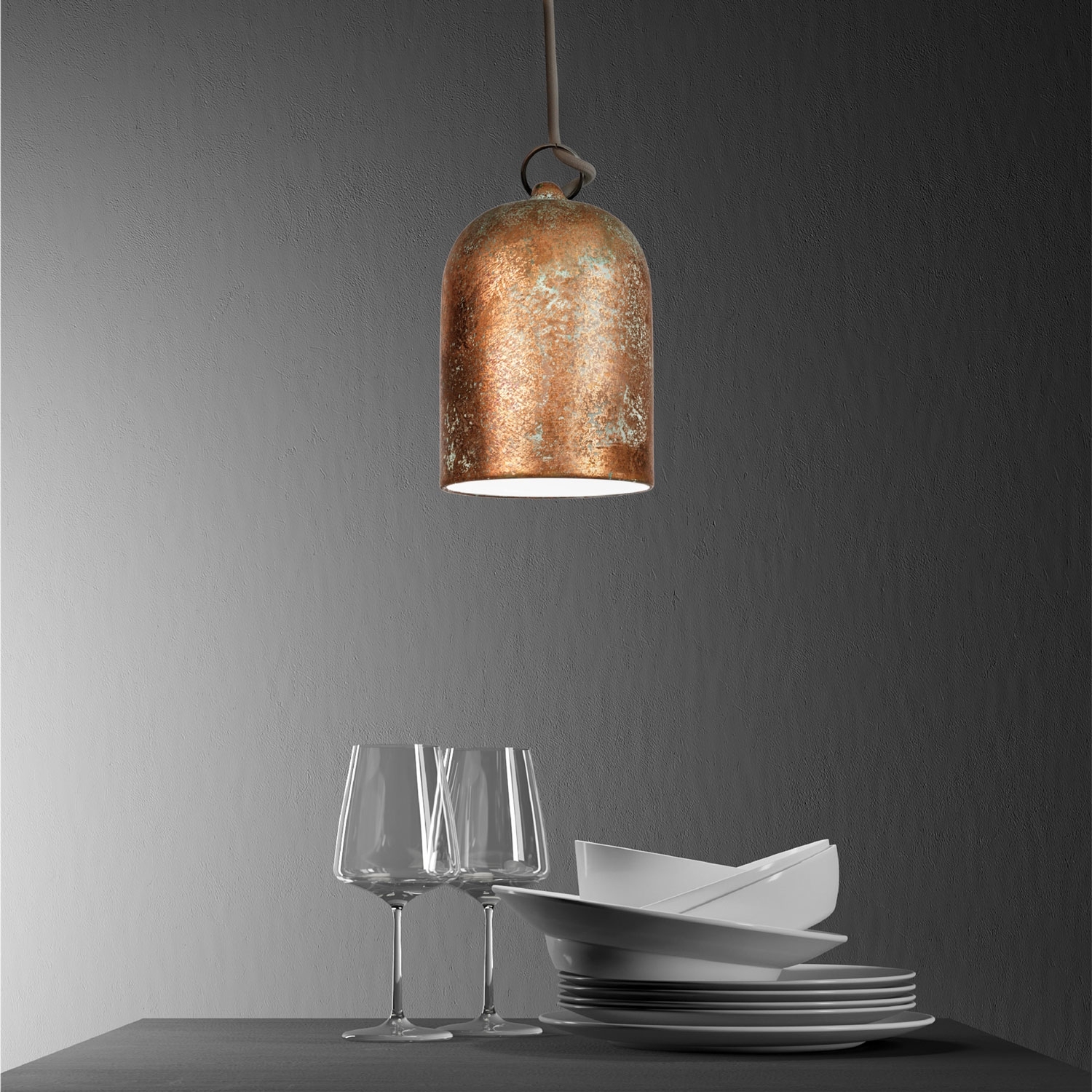 Pendant lamp with textile cable and lampshade Mini Bell XS ceramic shade