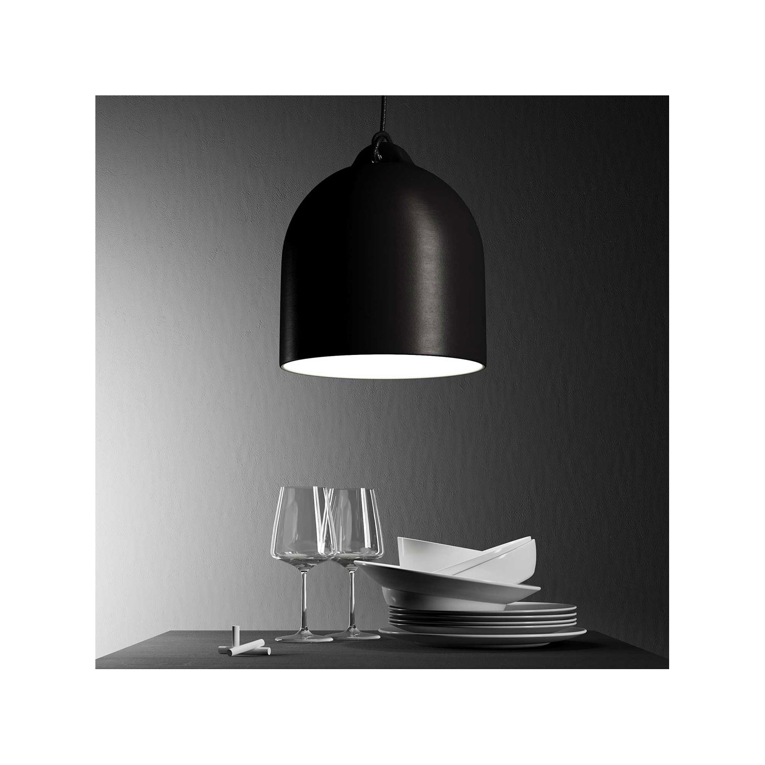 Pendant lamp with textile cable and lampshade Bell M in ceramic