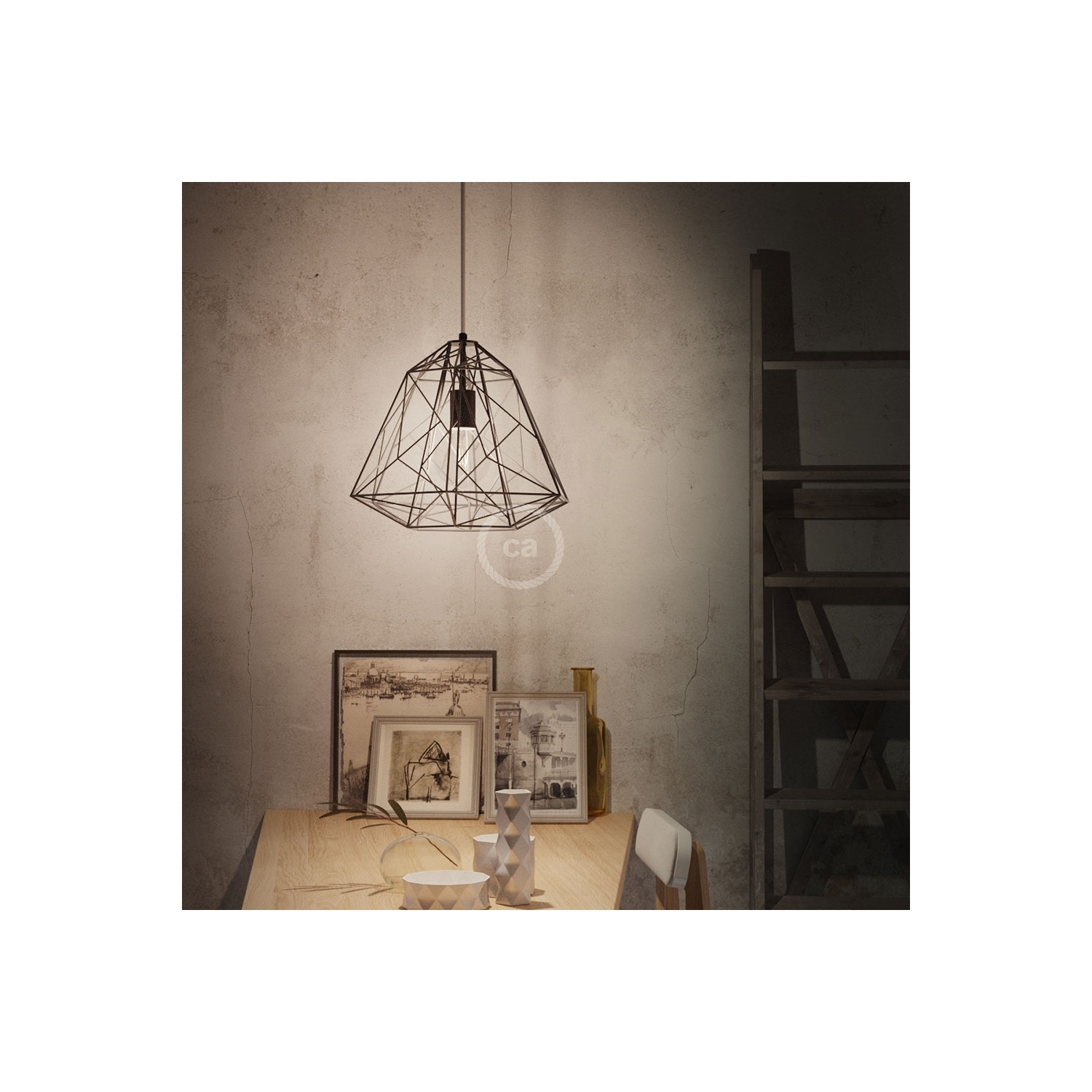 Pendant lamp with textile cable, Apollo lampshade and metal details