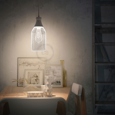 Pendant lamp with textile cable, Jéroboam bottle lampshade and metal details