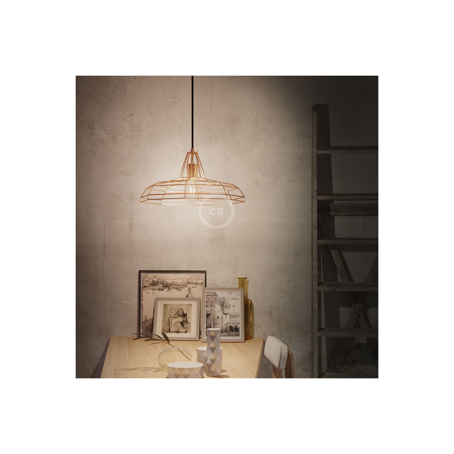 Pendant lamp with textile cable, Sonar lampshade and metal details