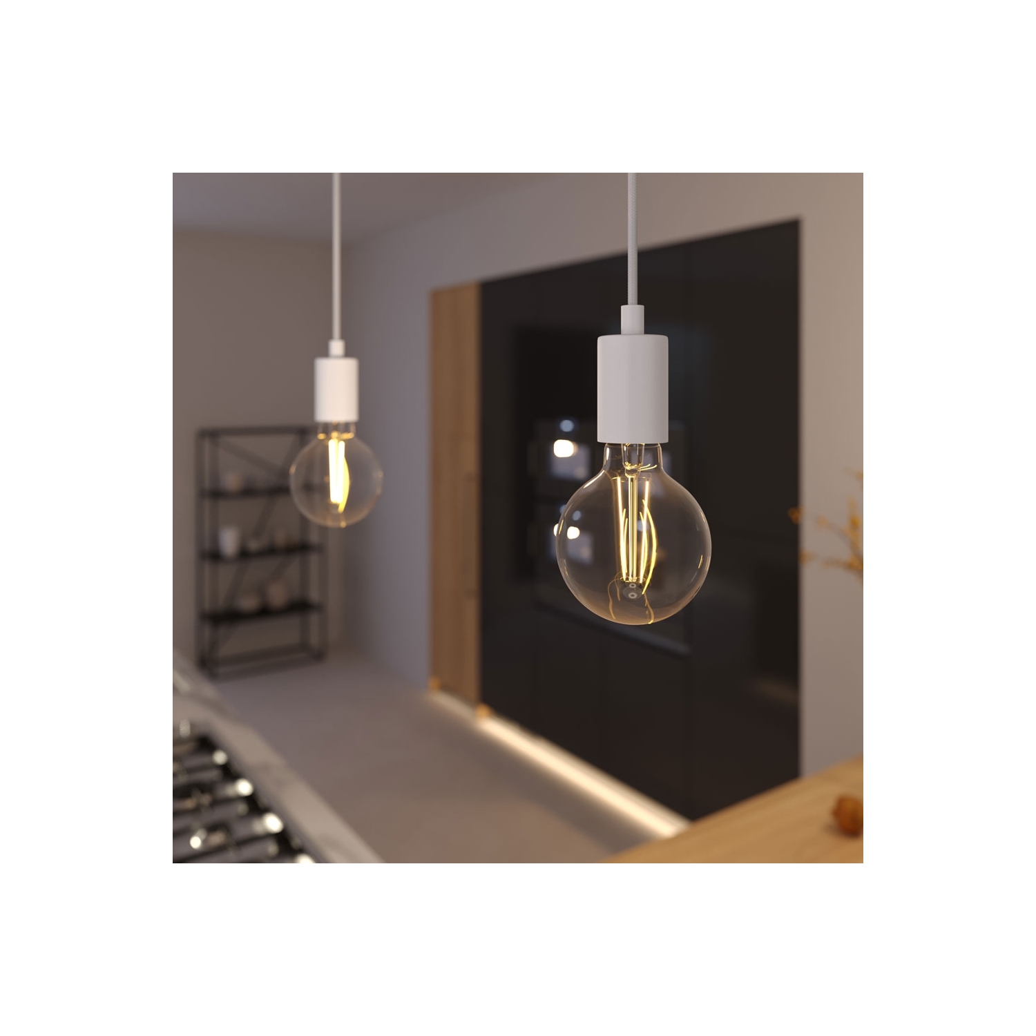 Pendant lamp with textile cable and monochrome metal details