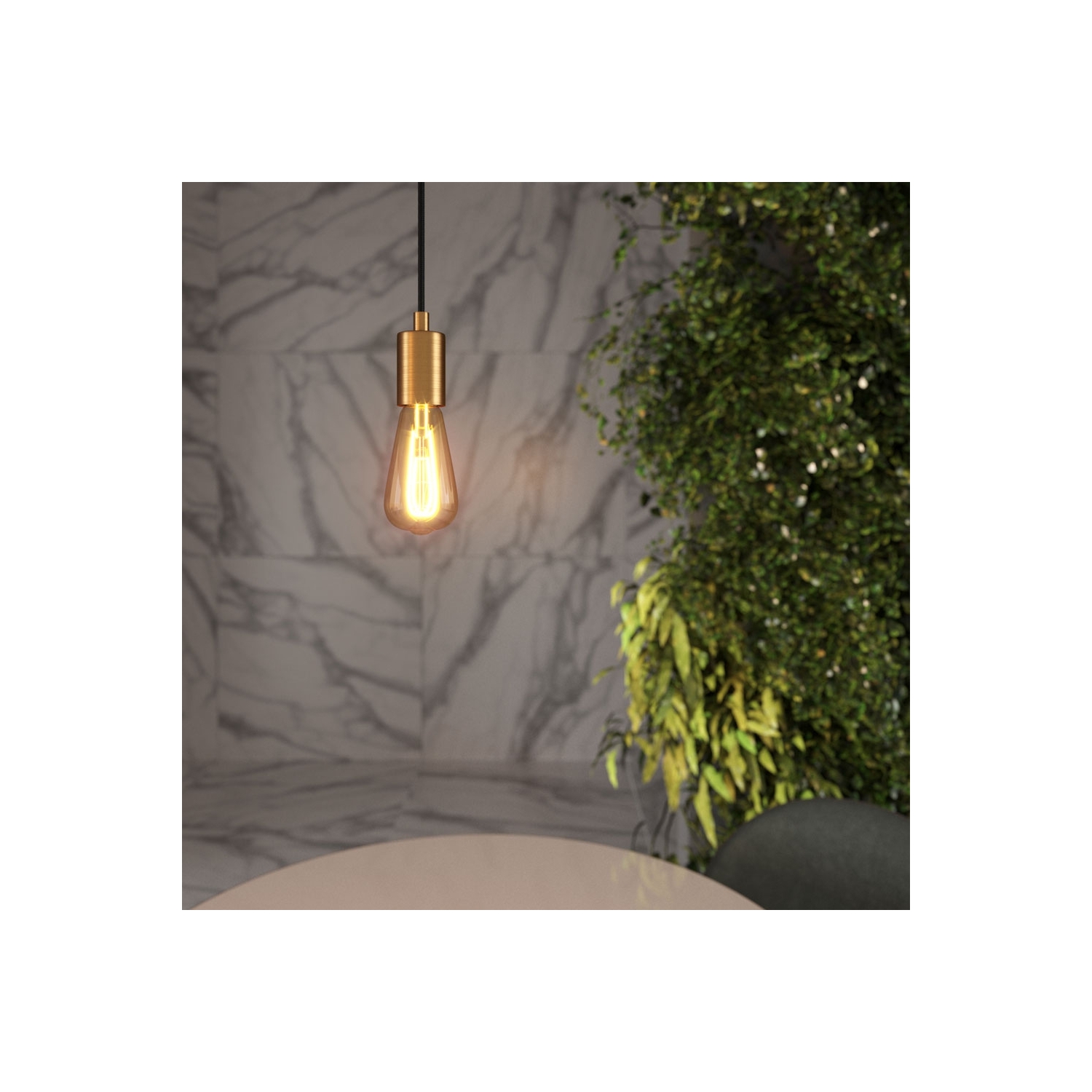 Pendant lamp with textile cable and satin metal details