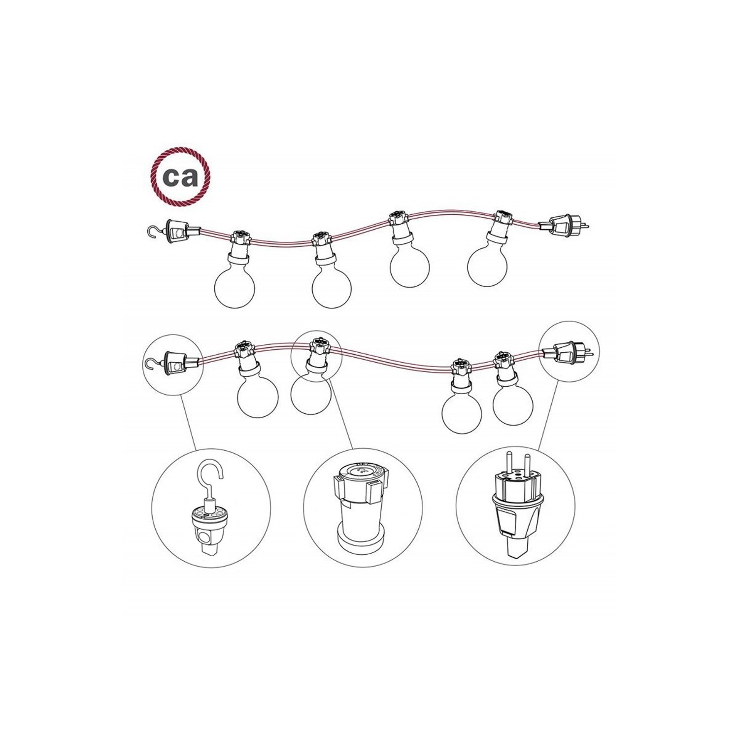 Electric Cable Color Cord for Custom String Lights, covered by Rayon fabric Yellow Fluo (CF10)