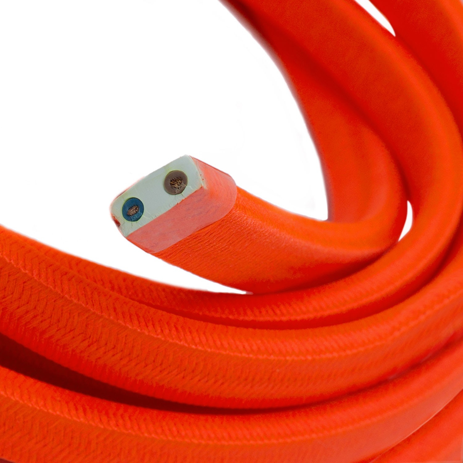 Electric Cable Color Cord for Custom String Lights, covered by Rayon fabric Orange Fluo (CF15)