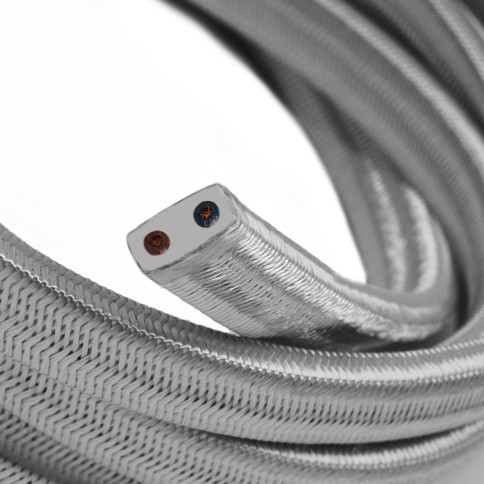 Electric Cable Color Cord for Custom String Lights, covered by Rayon fabric Silver (CM02)