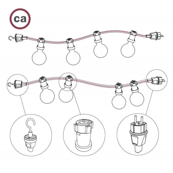 Electric Cable Color Cord for Custom String Lights, covered by Rayon fabric Dark Green (CM21)