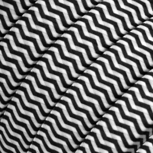 Electric Cable Color Cord for Custom String Lights, covered by Rayon fabric ZigZag Black & White (CZ04)
