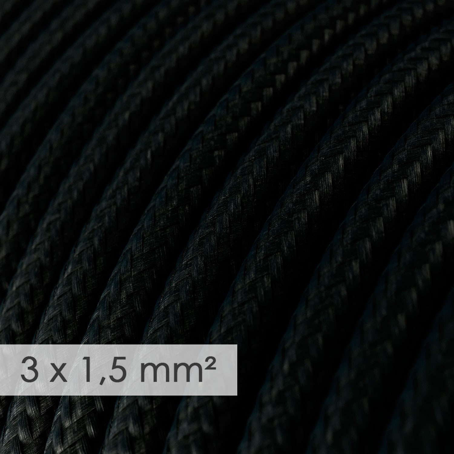 Extension Cord - Round Black Rayon RM04 - 15/3 AWG