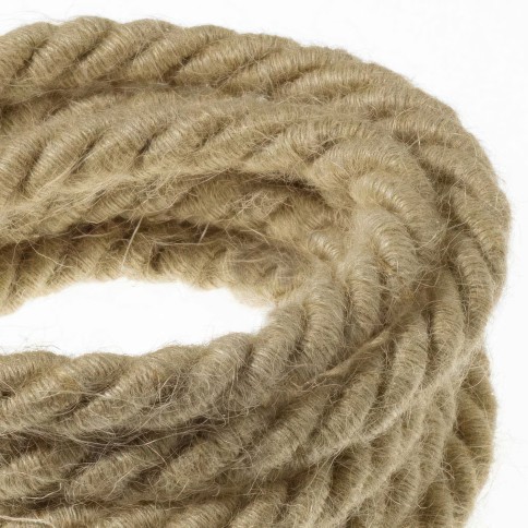 XL Rope electrical wire 18/3 AWG wire inside. Rough Jute Fabric covering. 16mm.