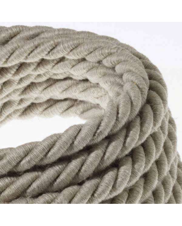 XL Rope electrical wire 18/3 AWG wire inside. Natural Linen Fabric. 16mm.