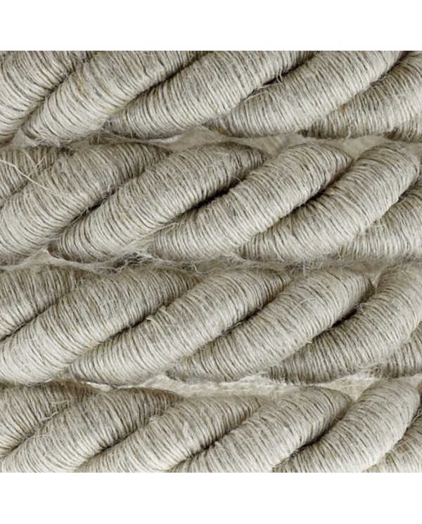 XL Rope electrical wire 18/3 AWG wire inside. Natural Linen Fabric. 16mm.