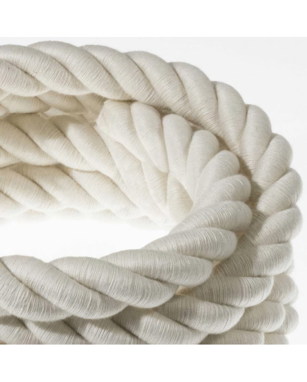 2XL Rope electrical wire 18/3 AWG wire inside. Raw Cotton Fabric. 24mm.